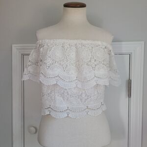 Lush Lace Off Shoulder Top Size M Boho Cottagecore Granny Eyelet Crochet Shirt
